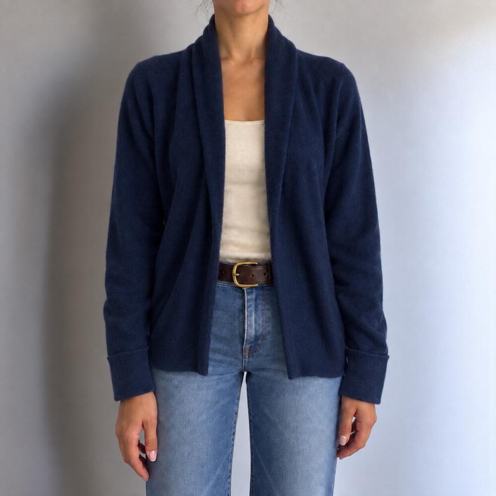 Vintage Kinross 100% Cashmere Navy Open Front Fall Cardigan Size M $450 Retail